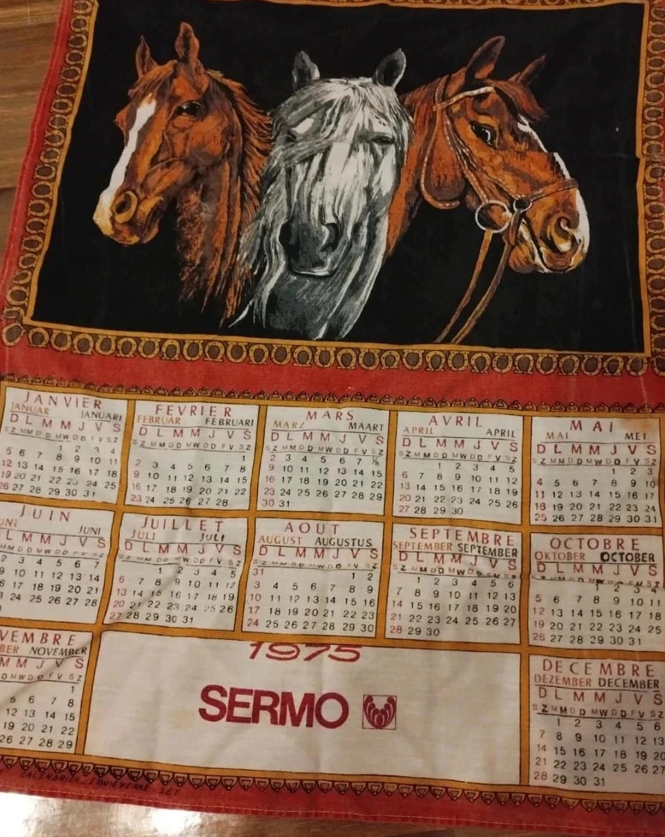 Calendrier publicitaire 1975 SERMO
tissu chevaux